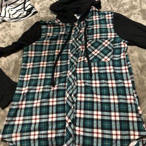 Size M plaid, button up, super soft hoodie by Ardene